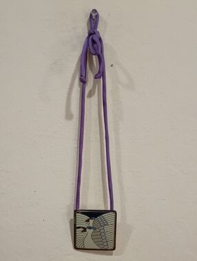 Laurel Burch Moon Doves Pendant With Purple Satin Cord - Vintage!